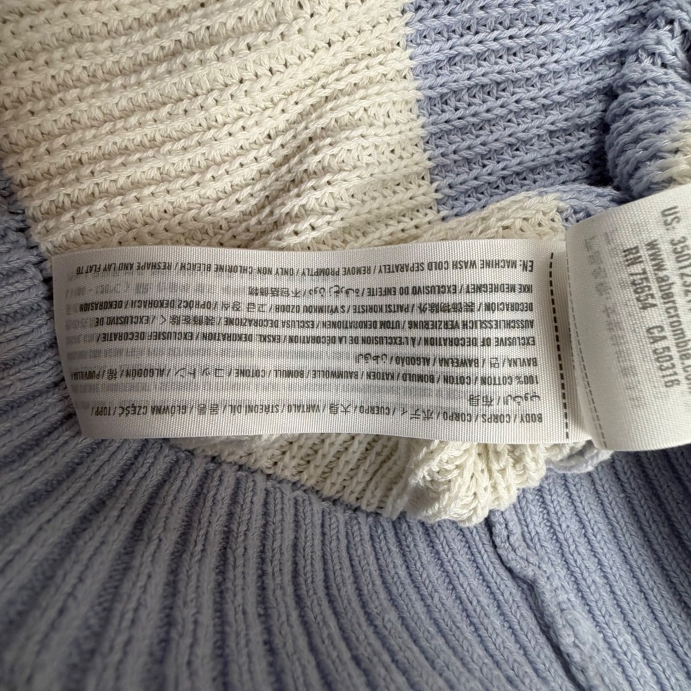 Hollister Womens Blue Cream Striped Shaker Knit Cotton Sweater Size M Relaxed - Picture 4 of 7
